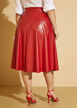 Faux Leather A Line Midi Skirt, Red image number 1