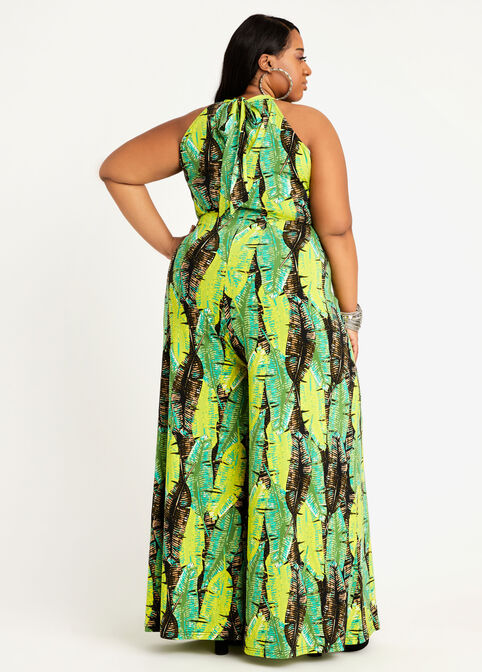 Tall Palm Halter Palazzo Jumpsuit, Black Combo image number 1