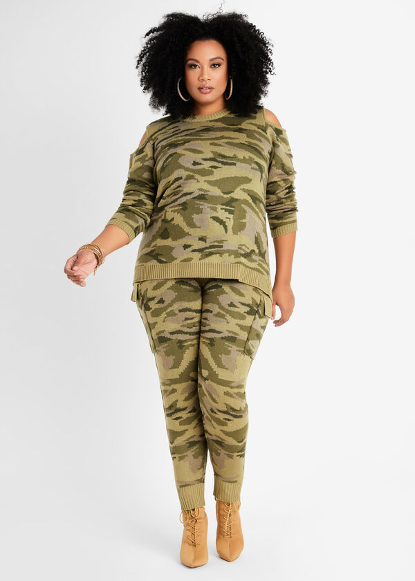 Camo Sweater Knit Cargo Jogger, Olive image number 2