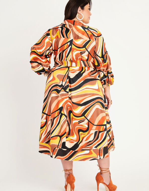 Printed Textured Satin Shirtdress, Multi image number 1