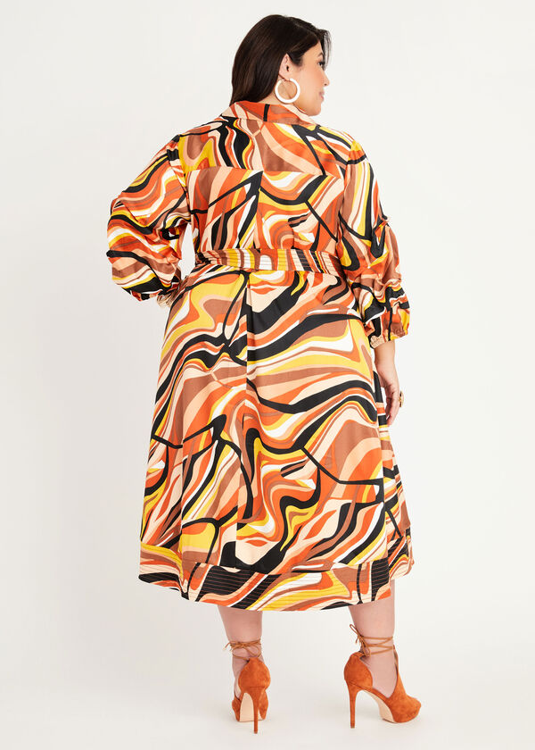 Printed Textured Satin Shirtdress, Multi image number 1