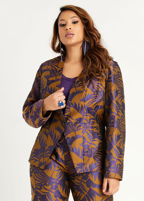 Floral Jacquard One Button Blazer, Sodalite image number 0