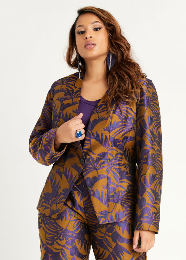 Floral Jacquard One Button Blazer, Sodalite image number 0