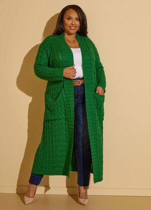Cable Knit Duster, Abundant Green image number 0