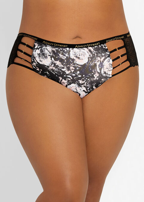 Micro Lace Cage Cheeky Brief Panty, Black image number 0