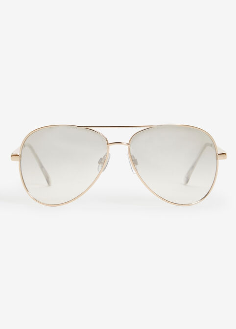 Gold Metal Aviator Sunglasses, White image number 0