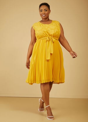 Floral Pleated A Line Dress, Maize image number 0
