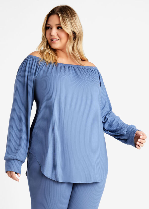 Cozy Lounge Off The Shoulder Tunic, Blue image number 0