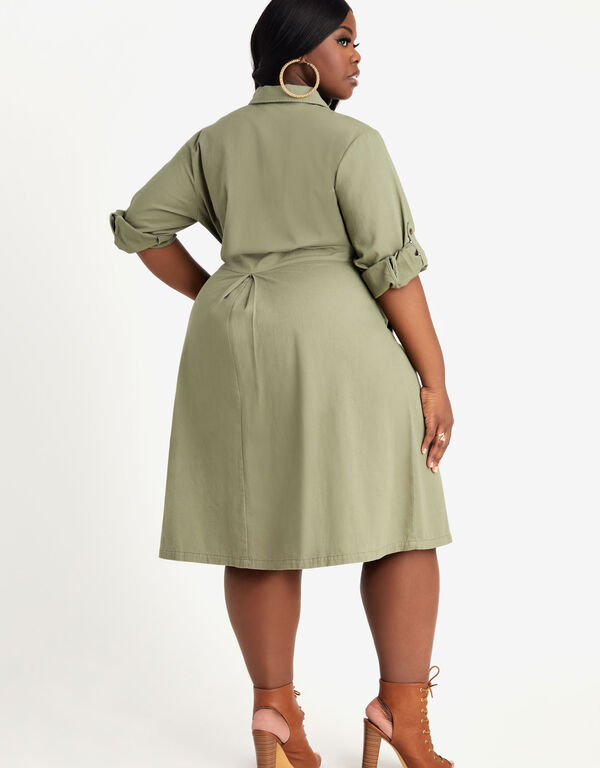 Cotton Tie Front Shirtdress, Olive image number 1