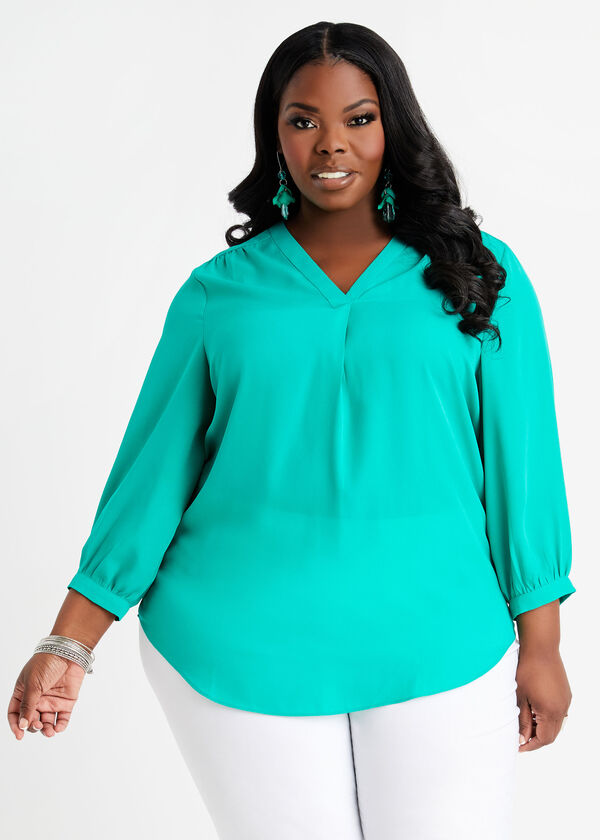 Flattering Plus Size Green Tops Plus Size Pullover V Neck Blouse Work
