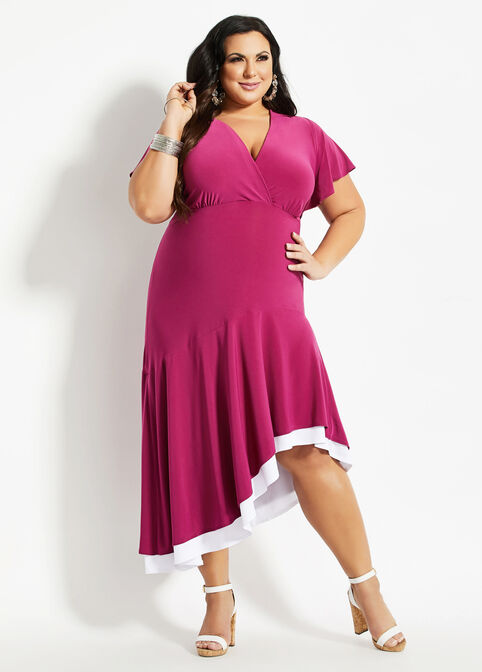 Colorblock Asymmetric Dress, Raspberry Radiance image number 0