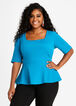Plus Size Square Neck Fit Flare Stretch Knit Chic Peplum Stylish Top image number 0