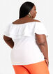 White Ruffle Off The Shoulder Top, White image number 1