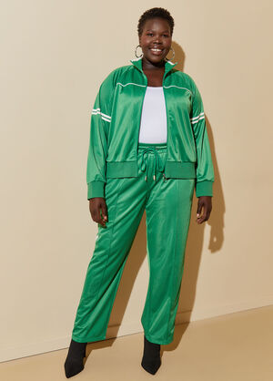 Striped Pintucked Track Pants, Abundant Green image number 0
