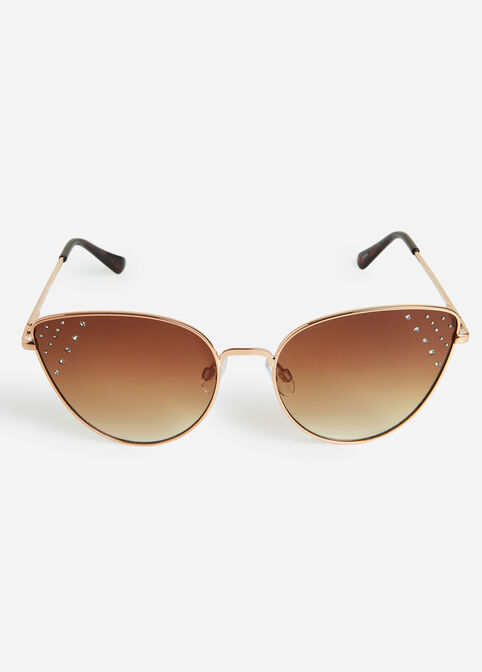 Rhinestone Cat Eye Sunglasses, Gold image number 1