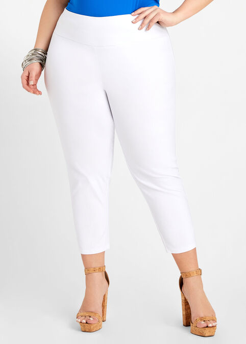 Wide Band High Waist Pull On Capris, White image number 0