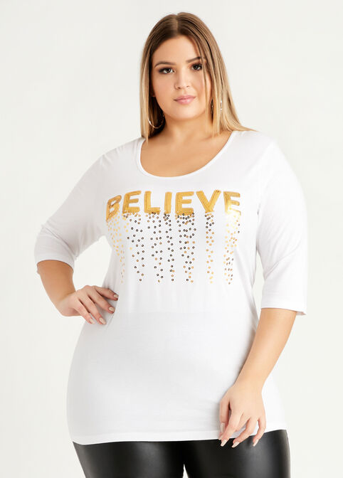 Sequin Believe Graphic Tee, White image number 0
