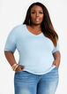 Plus Size Chic Basic Solid Stretch Knit Fitted V Neck Short Sleeve Tee image number 0