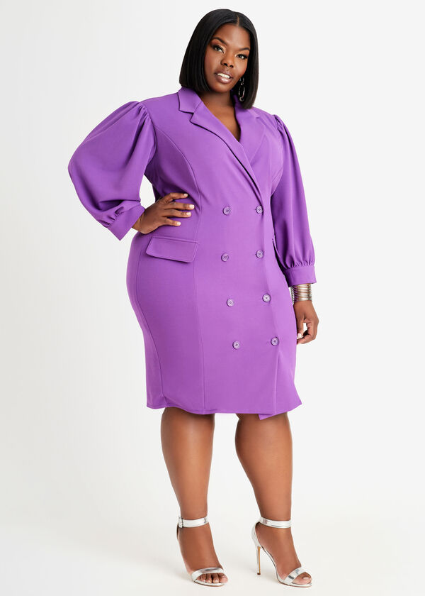 Crepe Notch Lapel Blazer Dress, Purple Magic image number 0