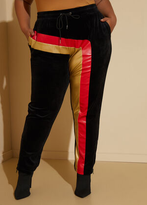 Striped Velour Track Pants, Black image number 1