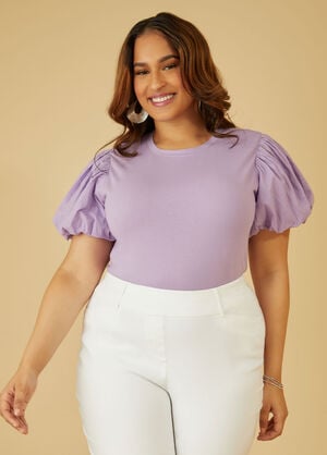 Puff Sleeved Stretch Cotton Tee, Viola image number 0