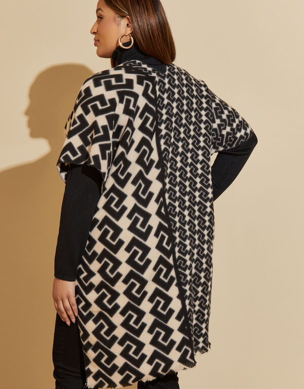 Geo Print Woven Poncho, Black Combo image number 1
