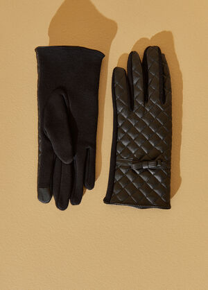 Bow Embellished Quilted Gloves, Black image number 1