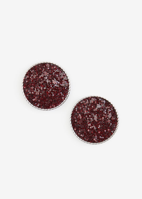 Glittered Disc Clip On Earrings, Burgundy image number 0