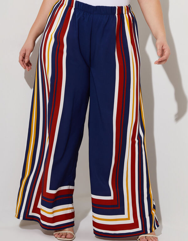 Striped Wide Leg Pants, Blue Print image number 0