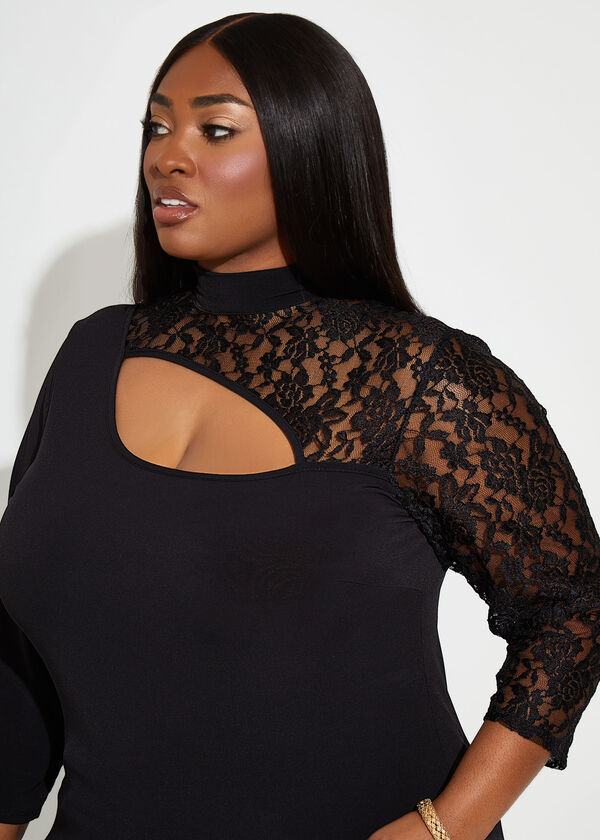 Cutout Lace Paneled Top, Black image number 2