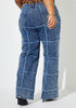 Frayed Windowpane Wide Leg Jeans, Lt Sky Blue image number 1
