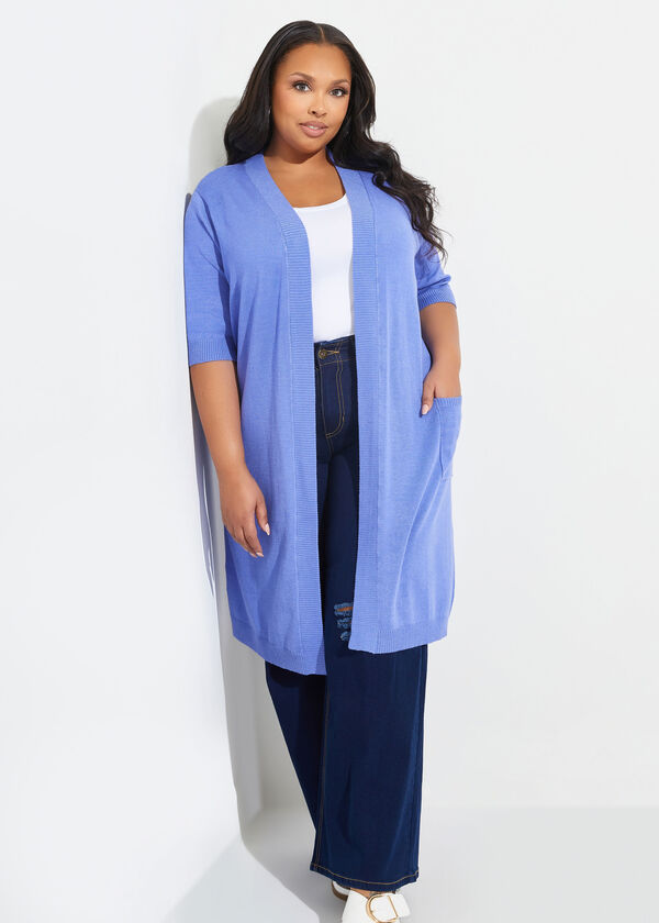 Short Sleeved Knit Duster, Very Peri image number 0