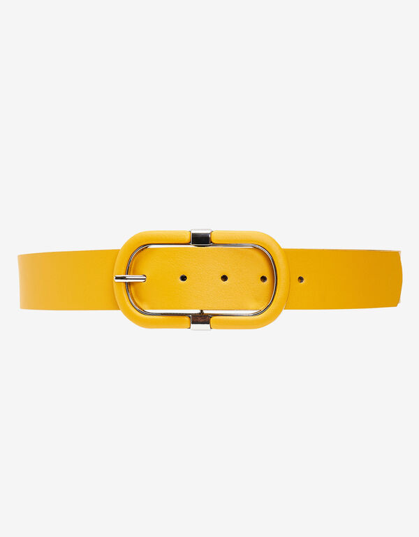 Oval Buckle Faux Leather Belt, Nugget Gold image number 1