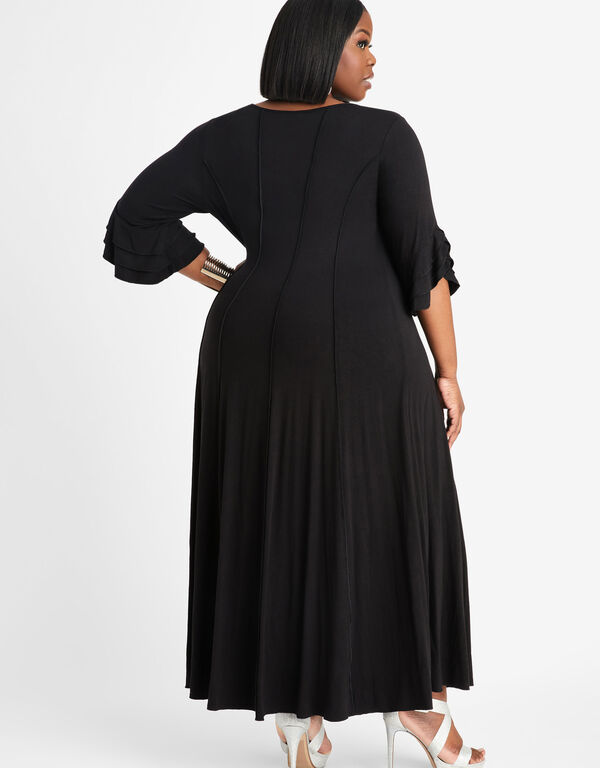 Seamed Keyhole Maxi Dress, Black image number 1