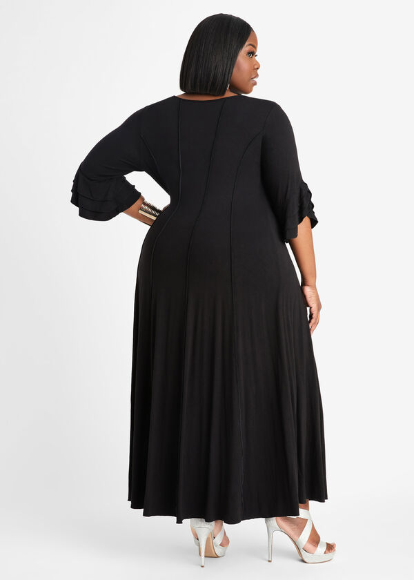 Seamed Keyhole Maxi Dress, Black image number 1
