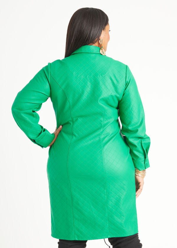 Perforated Faux Leather Shirtdress, Pepper Green image number 1