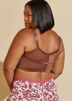 Lace Trimmed Plunge Butterfly Bra, Chocolate Brown image number 1