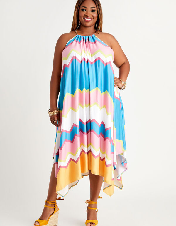 Chevron Print Handkerchief Dress, Multi image number 0
