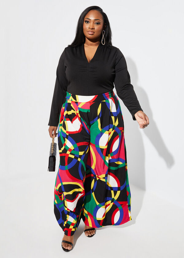 High Rise Printed Wide Leg Pants, Amazon image number 2