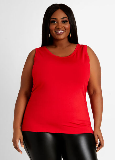 Plus Size Fitted Smoothing Stretch Knit Scoop Neck Tank Basic Tops image number 0