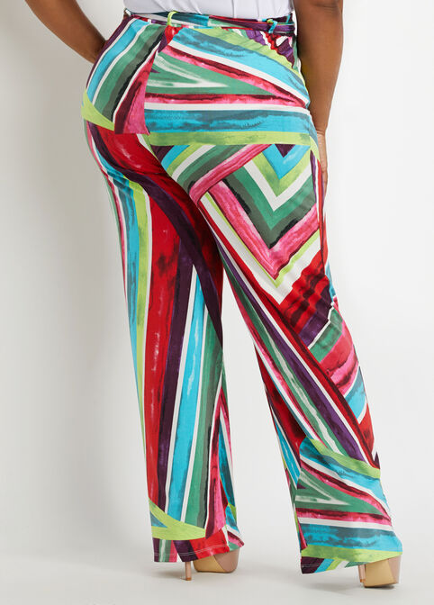 Belted Striped Knit Wide Leg Pant, Multi image number 1