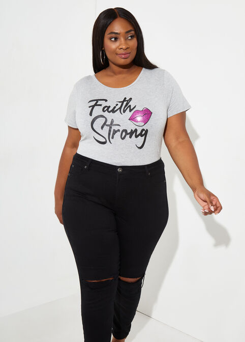 Faith Strong Graphic Tee, Heather Grey image