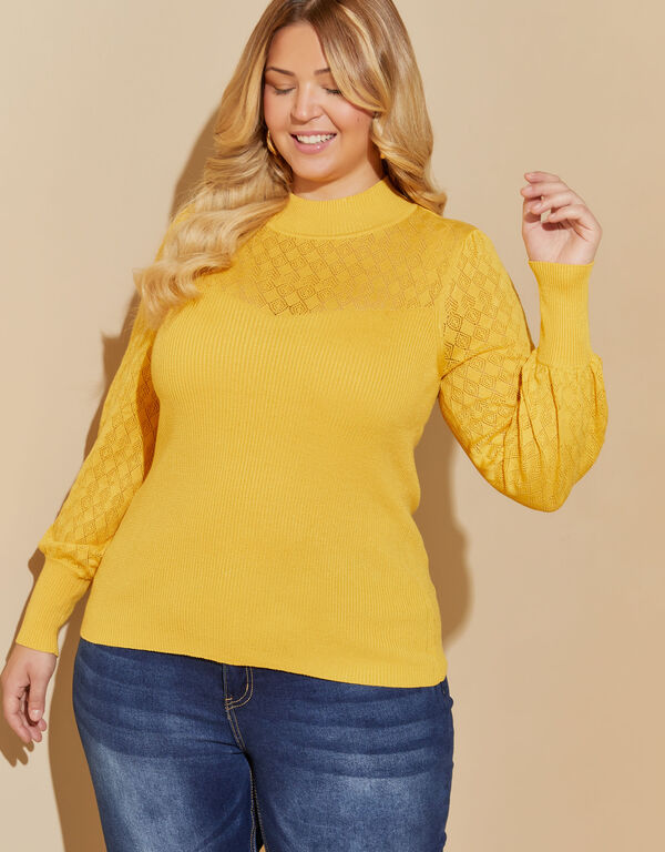Crochet Paneled Sweater, Spicy Mustard image number 0