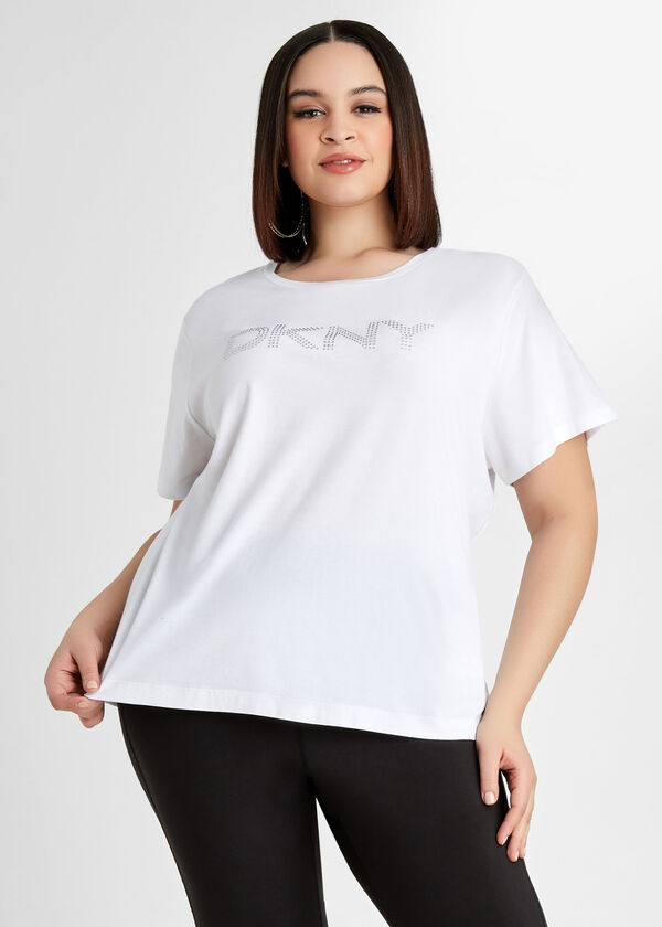 DKNY Rhinestone Logo T Shirt, White image number 0