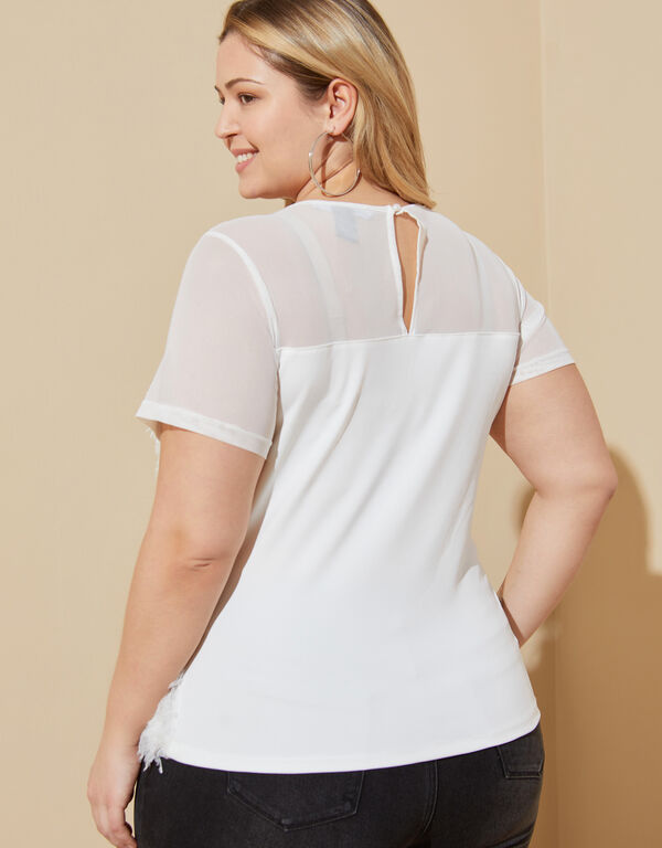 Feathered Mesh Paneled Top, White image number 1