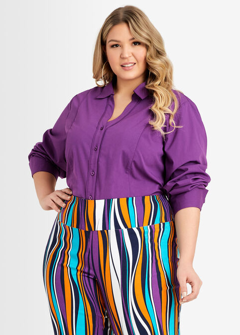 Classic Piped Button Up Top, Purple Magic image number 0