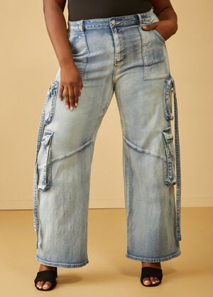 High Rise Cargo Jeans, Blue image number 0