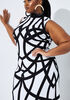 Abstract Print Bodycon Dress, White Black image number 2