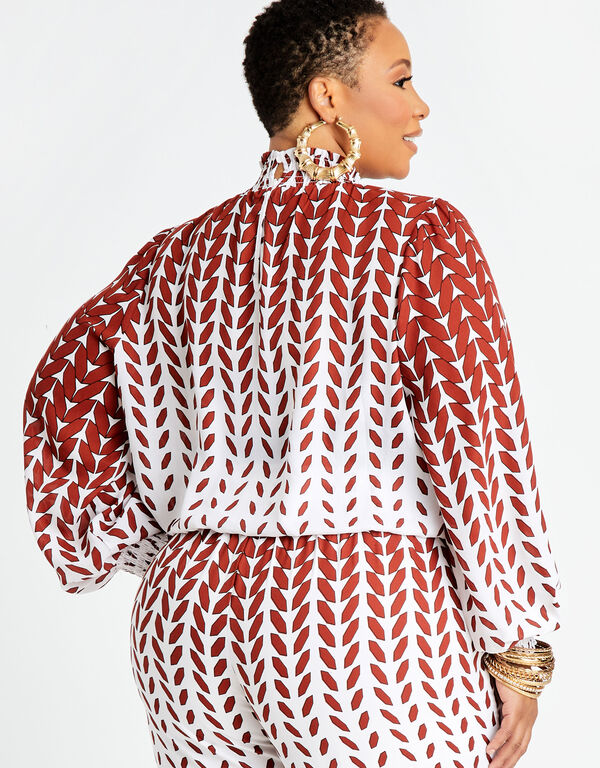 Abstract Smocked Peasant Blouse, Burnt Henna image number 1