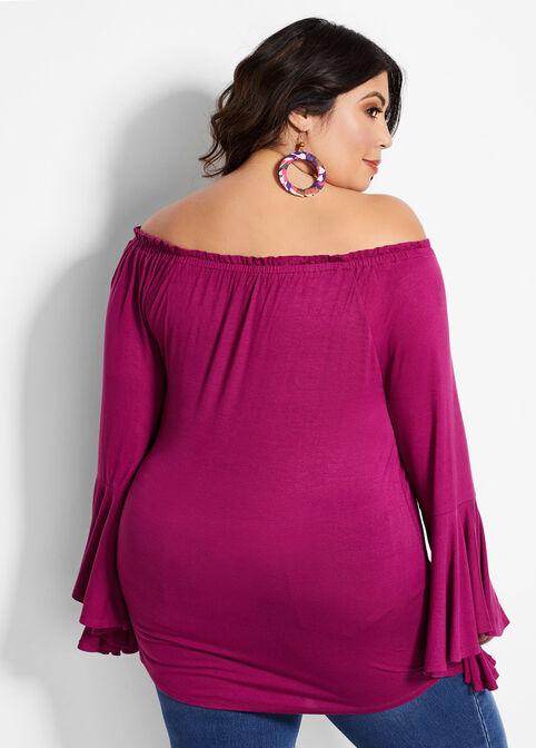 Solid Knit Bell Sleeve Top, Raspberry Radiance image number 3